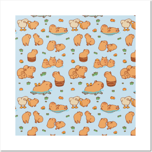 A capybara pattern of capybas swimming and being chill Posters and Art